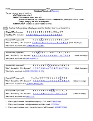 mutations worksheet answer key front and back